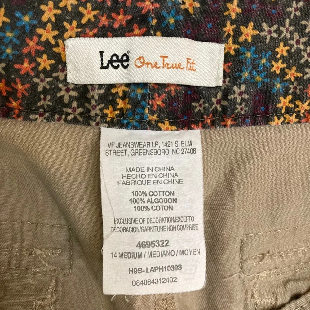 Y2K 2008 Lee One True Fit Khaki Utility Cargo Pants 14 Tan Cotton Straight Leg